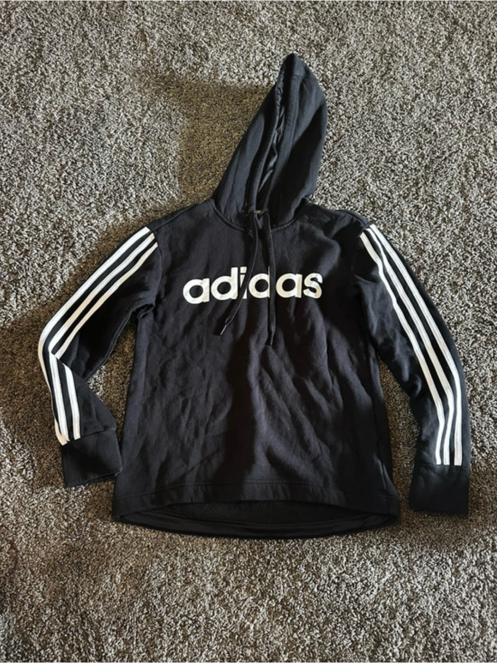 adidas Black and White Pullover Hoodie with Striped Trim